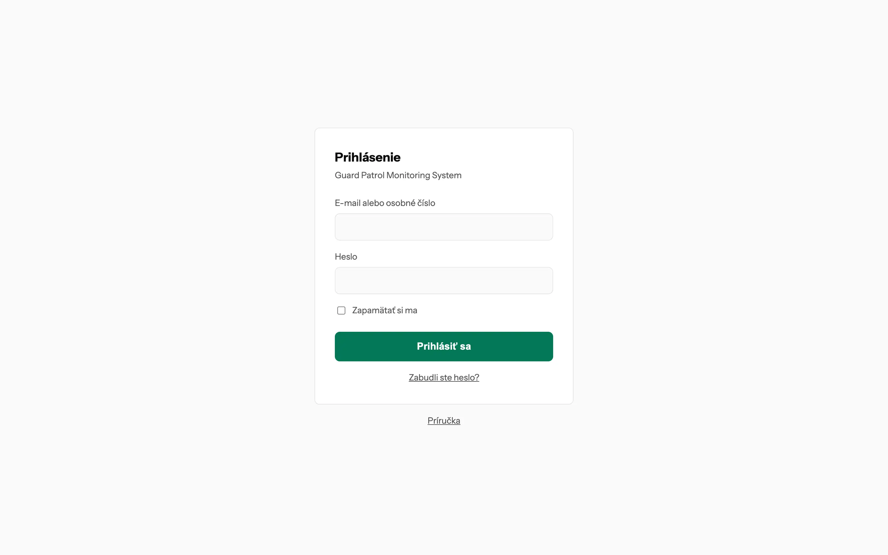 Prihlasovací formulár s poľami E-mail alebo osobné číslo a Heslo, voľbou Zapamätať si ma a tlačidlom Prihlásiť sa